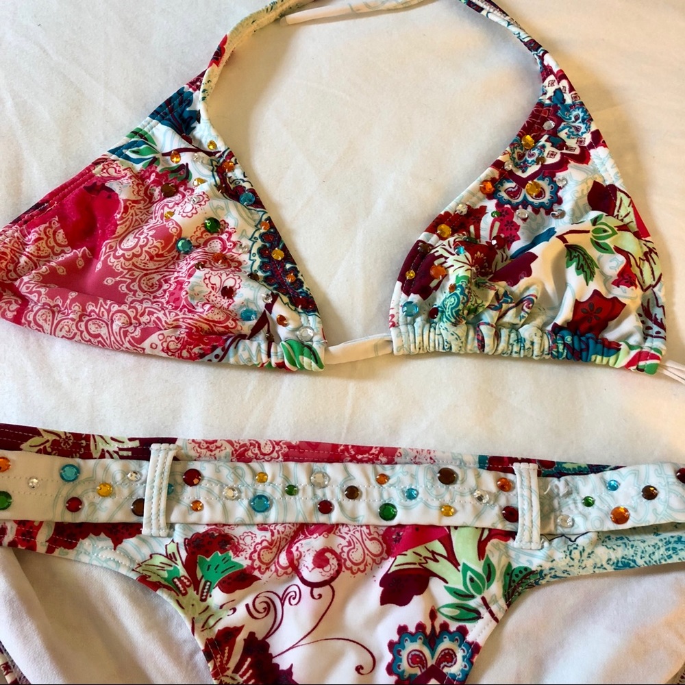 XOXO Paisley floral jewel bikini top and bottom